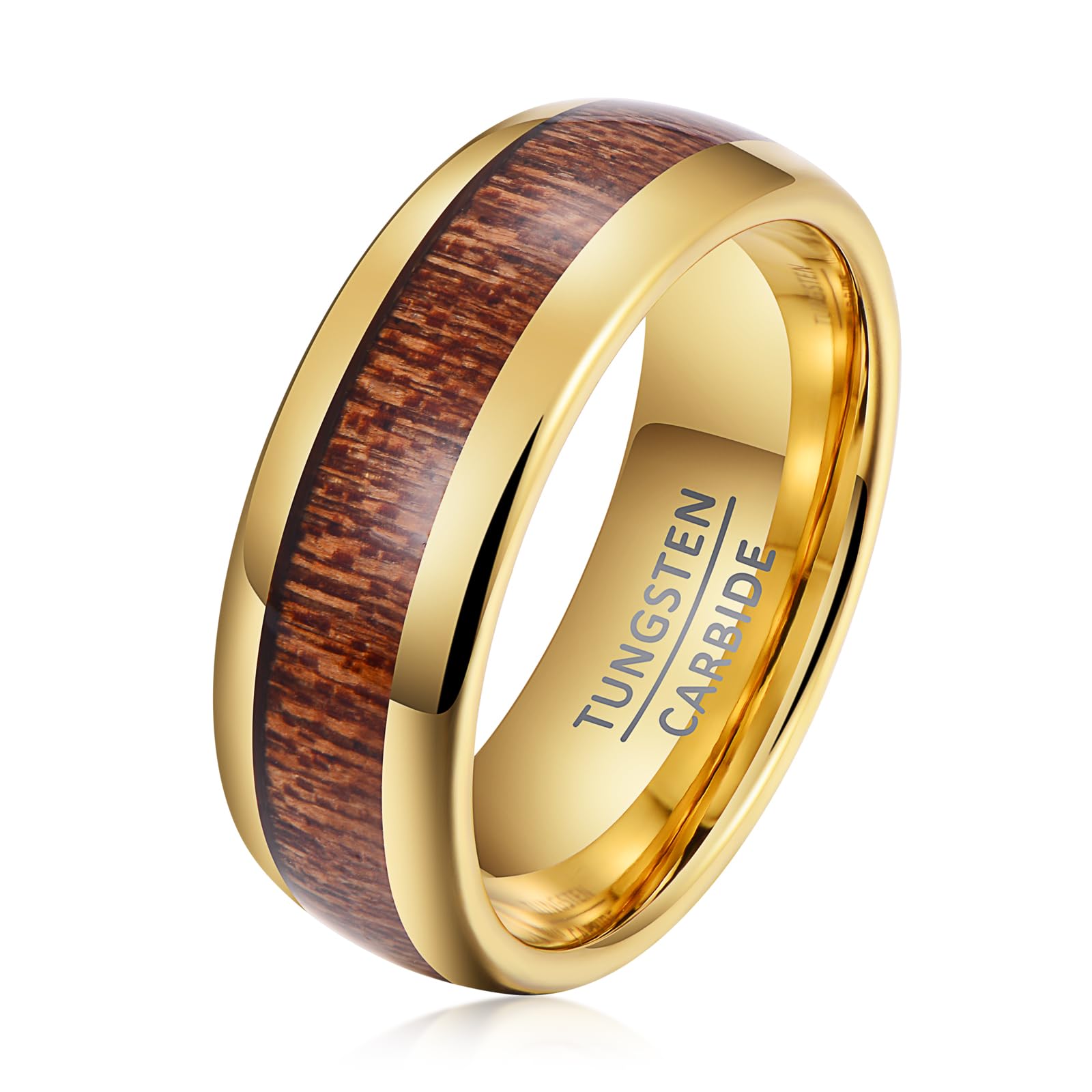 SOXEMAN Men‘s Tungsten Wedding Band, 8mm Wide with Central Woodgrain Inlay and Polished Edges