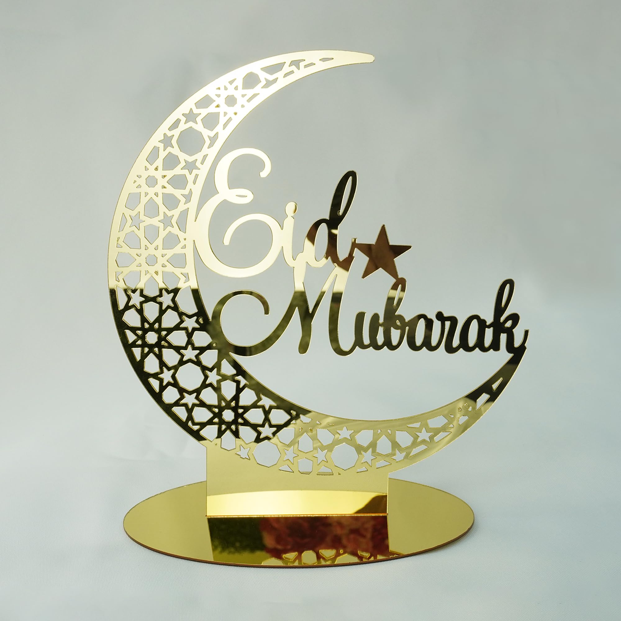 WedDecor Ramadan Kareem Acrylic Ornament Tabletop Decor | Eid Mubarak Decoration | Islamic Muslim Gifts | Sign Moon Star Freestanding Table Centerpiece Ornaments Eid al-Fitr Party Supplies, Gold