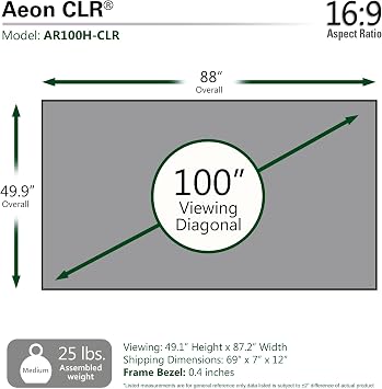 Elite Screens Aeon CLR, 100-inch ALR Projector Screen UST or Short Throw 95% Ambient Light Rejecting Edge Free Fixed Frame Grey Projector Screen Indoor Movie Screen Home Theater, AR100H-CLR