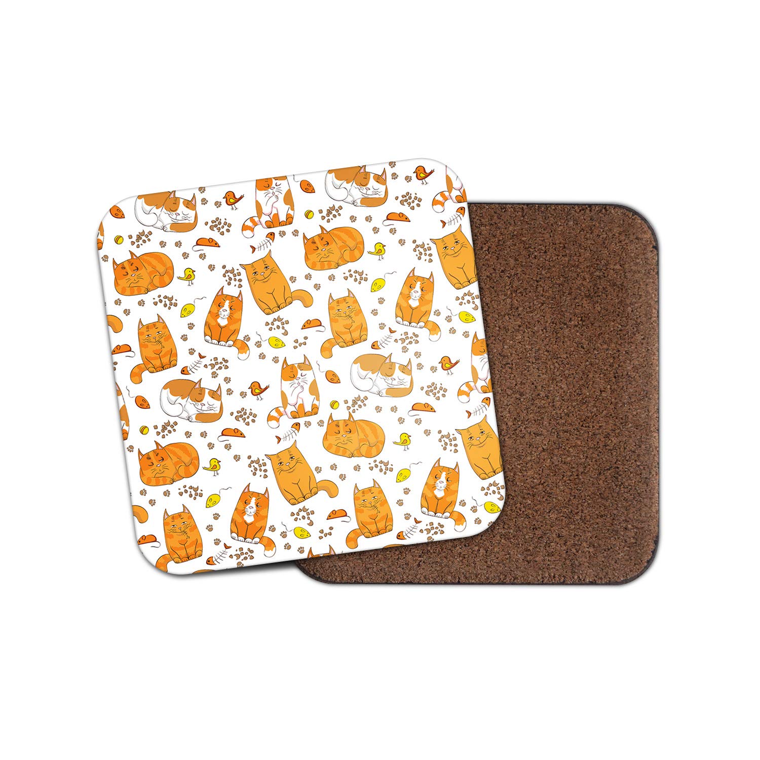 1 x Ginger Cats Pattern Coaster - Kittens Cat Orange Mice Cute Mum Gran #15291