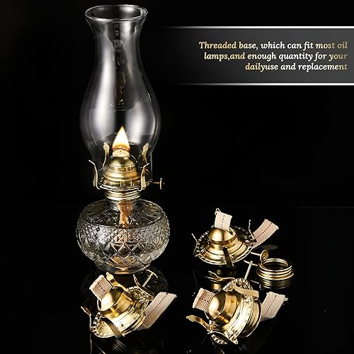 Miniatura 6 de Hortsun 3 piezas de lámpara de aceite, quemador de queroseno chapado en latón #2, lámpara de aceite #2, quemador de repuesto con base roscada de 1