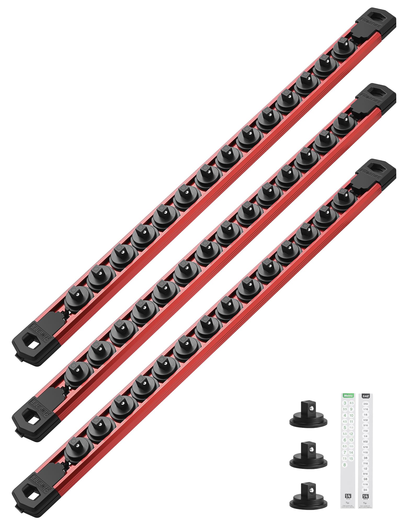 ALOANES Magnetic Socket Organizer, 1/4" Rail 42 Clips (Red, 3PC)