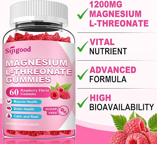 Miniatura 6 de Paquete de 2 gomitas L-treonato de magnesio de 1000 mg de magnesio, suplemento de treonato de magnesio para niños y adultos, apoya la función