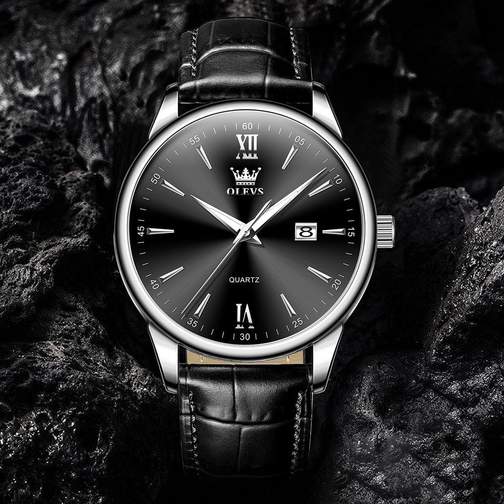 OLEVS Men Leather Watch,Mens Wrist Watches,Big Face Watches for Men,Leather Band Watches for Men,Day Date Watches for Men,Waterproof Watches for Men,Men Classic Watch,Reloj para Hombres