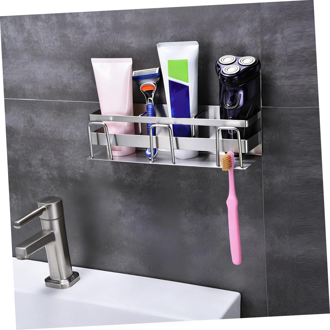 LIFKOME 1pc Person Stainless Steel Toothbrush Holder Wall Mount Toothbrush Rack for Bathroom Sanitary Toothpaste Rack Ventilation Space-Saving Design