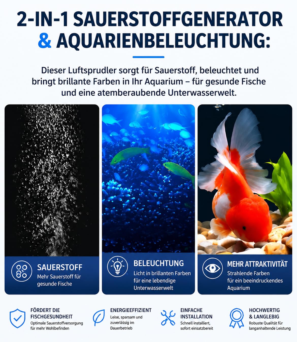 LED Sprudelstein fürs Aquarium, RGB Luftausströmer mit 7-Farben-Wechsel, tauchbare Aquarium Beleuchtung und Luftblasenleiste für Süß- und Meerwasser