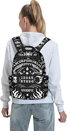 Miniatura 9 de SWEET TANG Mochila de viaje ligera para ciclismo, senderismo, para hombres y mujeres, Tatuaje Esqueleto Cráneo Tablero Negro, Mochilas de viaje