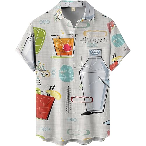 Hardaddy Men's Summer Hawaiian Shirts Funny Performence Printed Button Down Casual Bowling Shirt