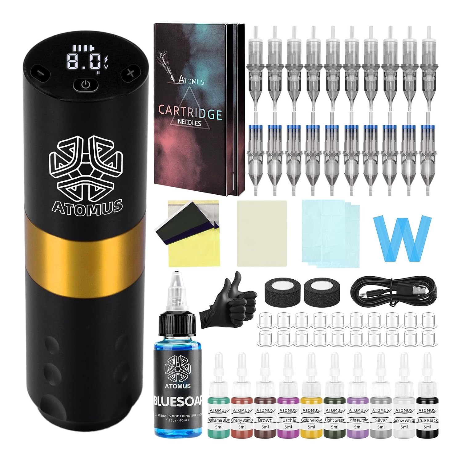 Tattoo Gun Rotary Tattoo Machine Set Complete Tattoo Pen Kit Cartridge Needles Ink Tattoo Supplies
