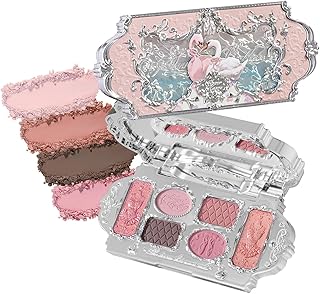 Flower Knows Swan Ballet Six-Color Makeup Palette,Soft Pink Face Makeup Palette with 4 Matte + 2 Shimmer Shades,Blendable Smooth Cute Make Up,0.23 Oz(03 Pink Swan)