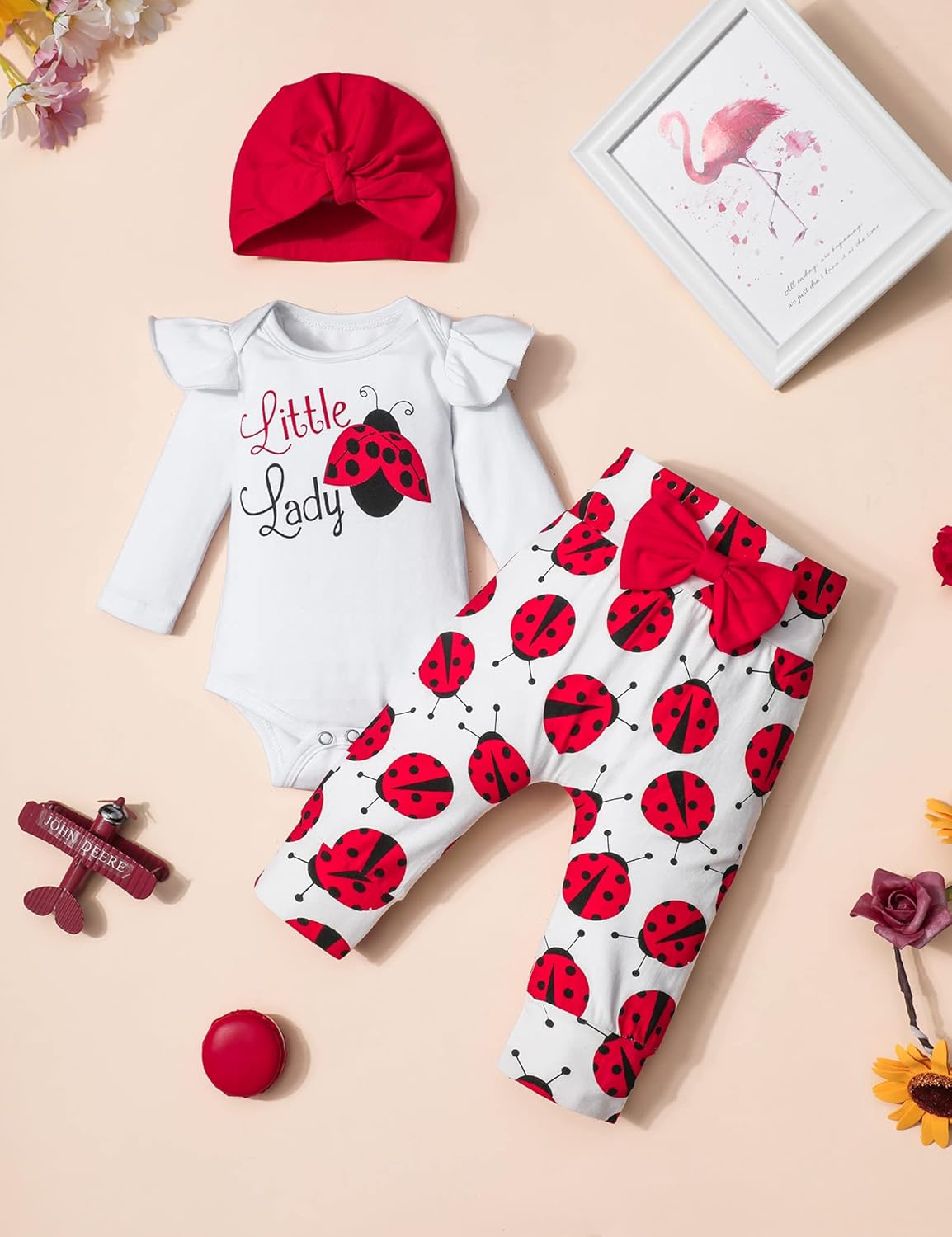 Infant Newborn Baby Girl Clothes Baby Girl Outfits For All Seasons Long Sleeve Snap Romper Pant Sets With Headband - Image 9