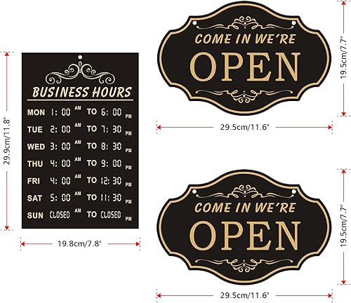 Miniatura 2 de Señales abiertas para los negocios, Señal abierta de plástico, Doble lados con "Volverá" reloj, con cadena colgante, Consulte toStore Oficina Bares