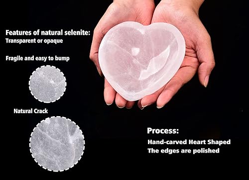 Miniatura 10 de AMOYSTONE Plato redondo de piedra de selenita de 4 pulgadas, tallado a mano, ojo de demonio #1, estación de carga de cristal, cuenco curativo