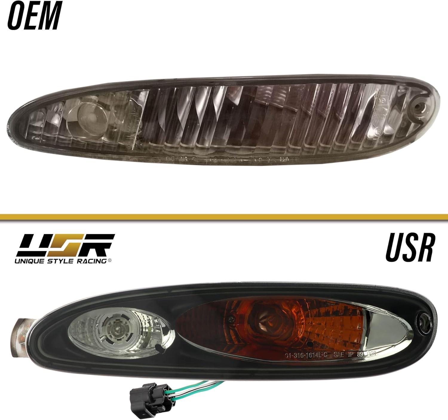 USR 93-95 RX7 Bumper Light – SMOKED Front Turn Signal Lamps (Left + Right) Pair - Compatible with 1993-1995 Mazda RX-7 FD3S All Models/Trims (LIGHT SMOKE LENS LIGHTS w/BULBS AND SOCKETS)