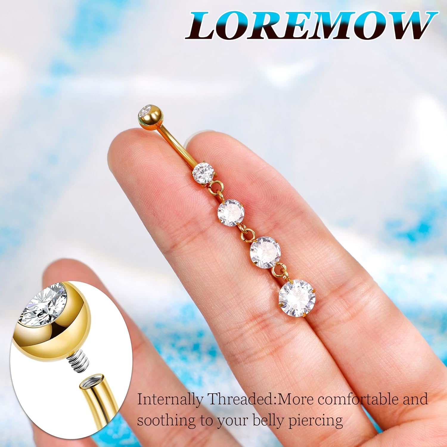 14G G23 Pure Titanium Dangle Belly Button Rings for Women Dangling Belly Ring Curved Barbell Internally Threaded Navel Rings CZ Navel Piercing Jewelry - Image 4