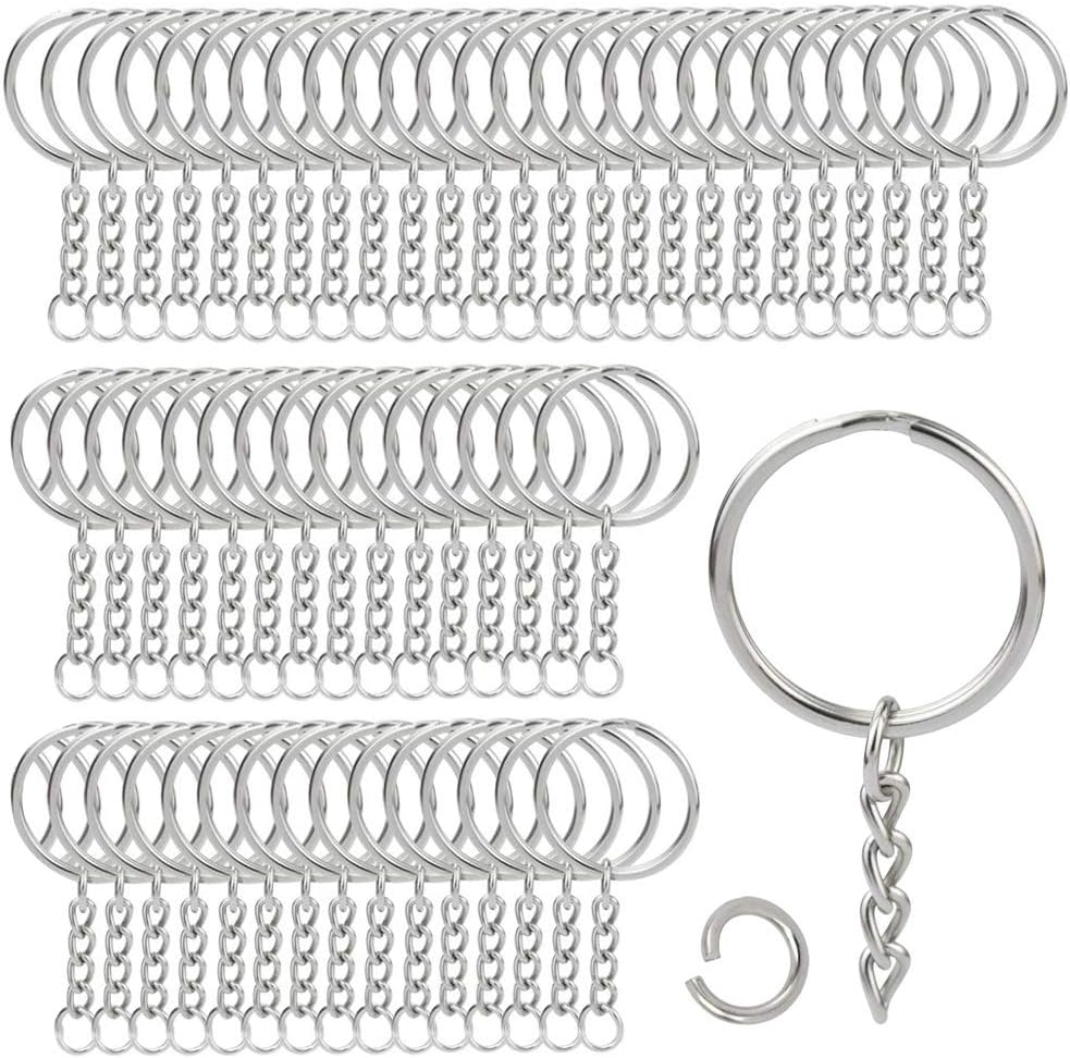 MaYuLa 100Pcs Keyring Chains, Keyring Rings, Split Metal Key Rings with Chain & Open Jump Rings Bulk Keyring Making Kit Key Ring Hoop for Crafts DIY Jewelry Making 1"/25mm