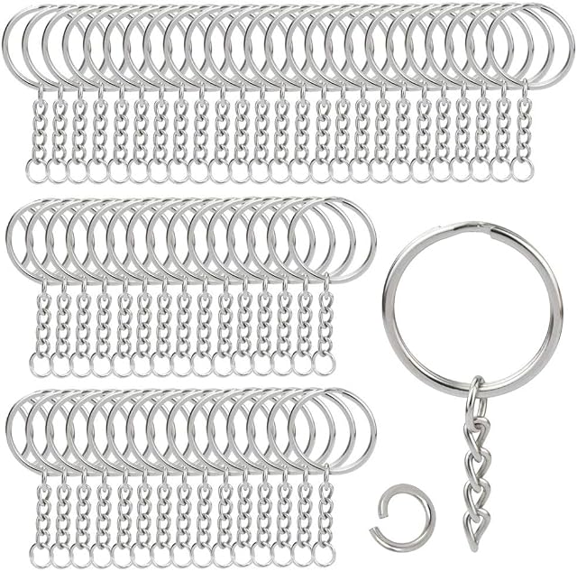 MaYuLa 100Pcs Keyring Key Chain Split Metal Key Rings with Link Chain and Open Jump Rings Bulk for Crafts DIY Jewelry Keyring Making 1"/25mm