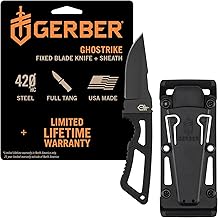 Gerber Gear Ghostrike Fixed 3.3" Blade Knife - 420HC Stainless Steel with Black Ceramic Coating, Diamond-Texture Grip, EDC, Modular Sheath, Made in USA