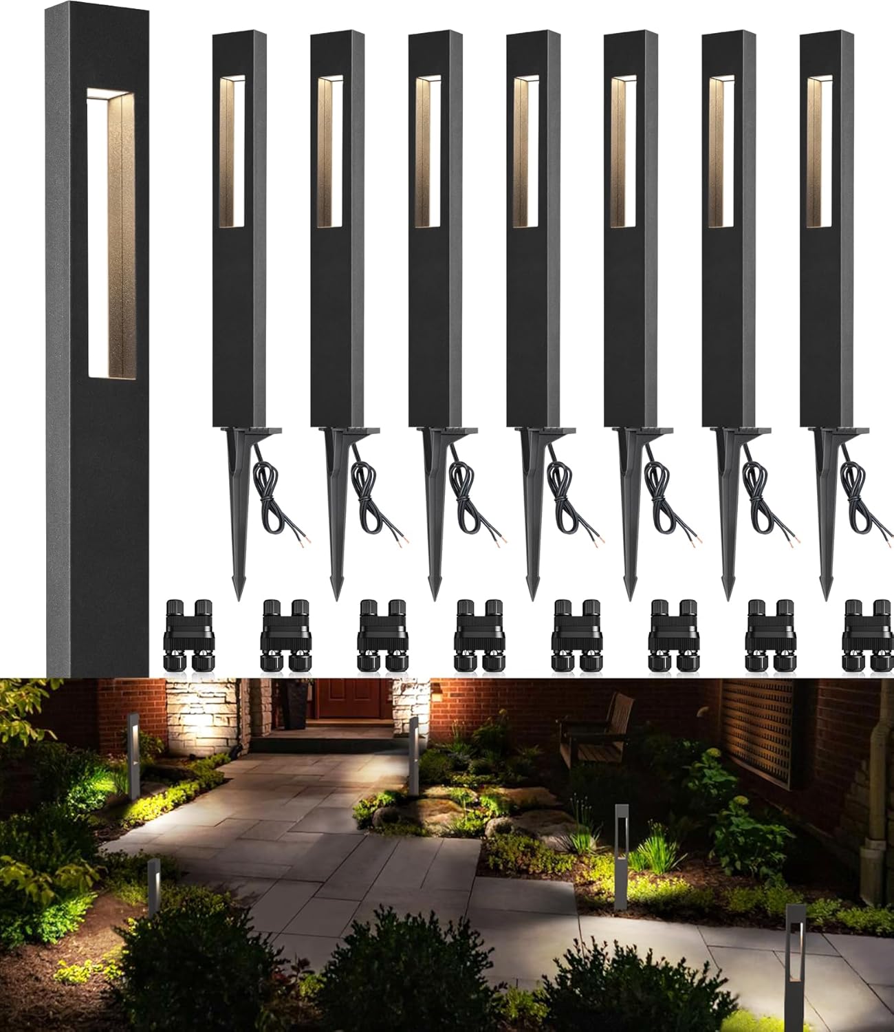 SUNVIE Low Voltage Landscape Lights 3W LED Pathway Lights Wired Aluminum Waterproof Outdoor Landscape Lighting 3000K 12-24V Path Lights Low Voltage for Garden Yard Walkway ETL, 8 Pack with Connectors