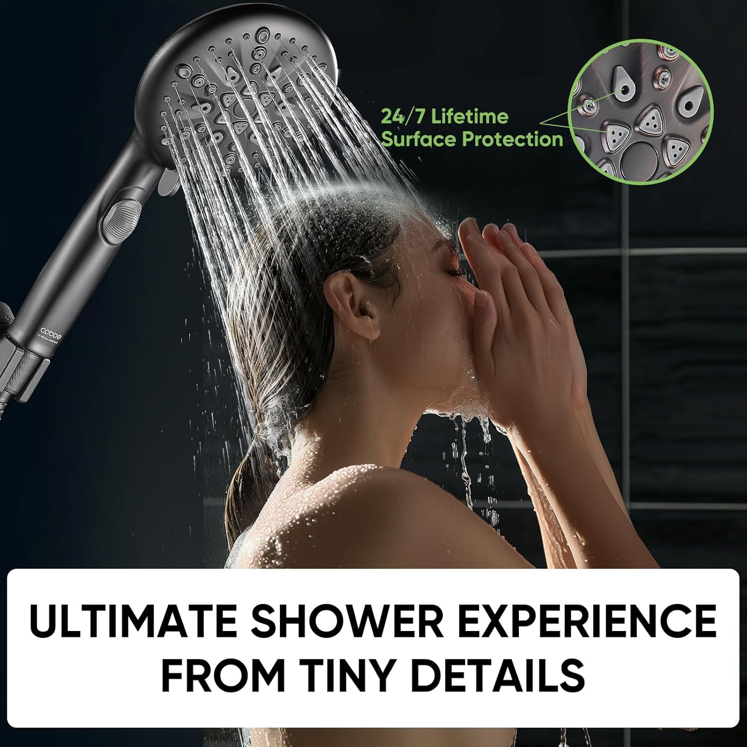 High Prure Shower Head with Built-in Pause Button, 9-Funct