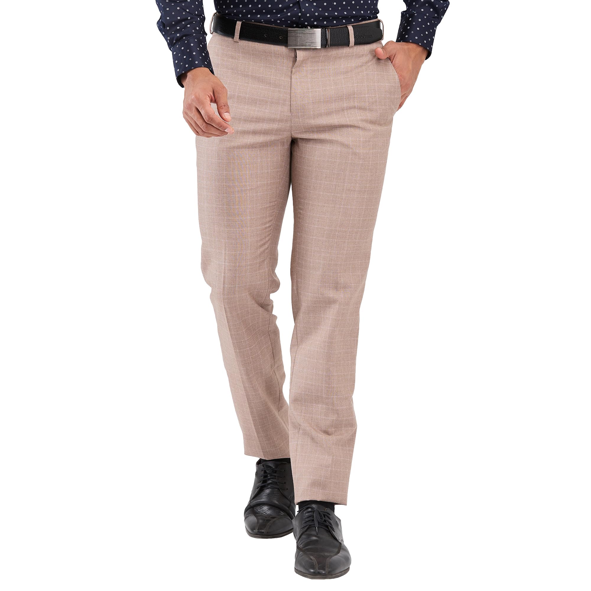 raymond Men's Slim Fit Checks Pattern Poly Viscose Blend Flat Front Formal Trouser-picture-31