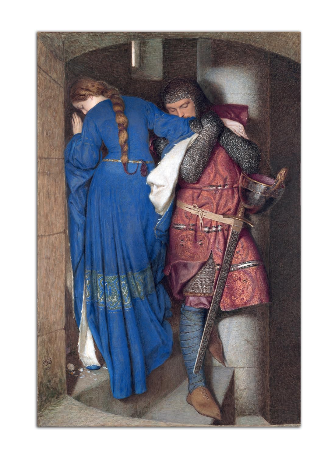 Hophema Girls No Frame Frederick William Burton Art Painting Hellelil And Hildebrand The Meeting On The Turret Stairs Poster Print Canvas Poster Wall Art Bedroom Decoration Painting (60X90cm-)