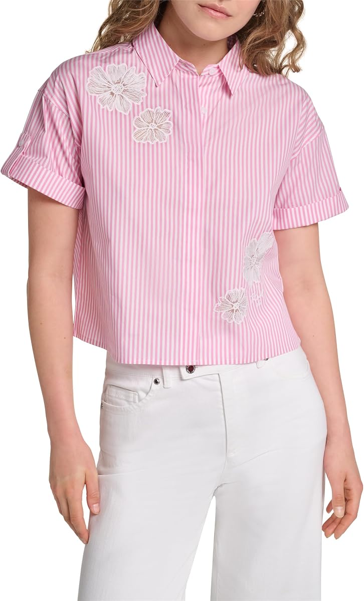 Karl Lagerfeld Blusa de mujer a rayas con bordado floral
