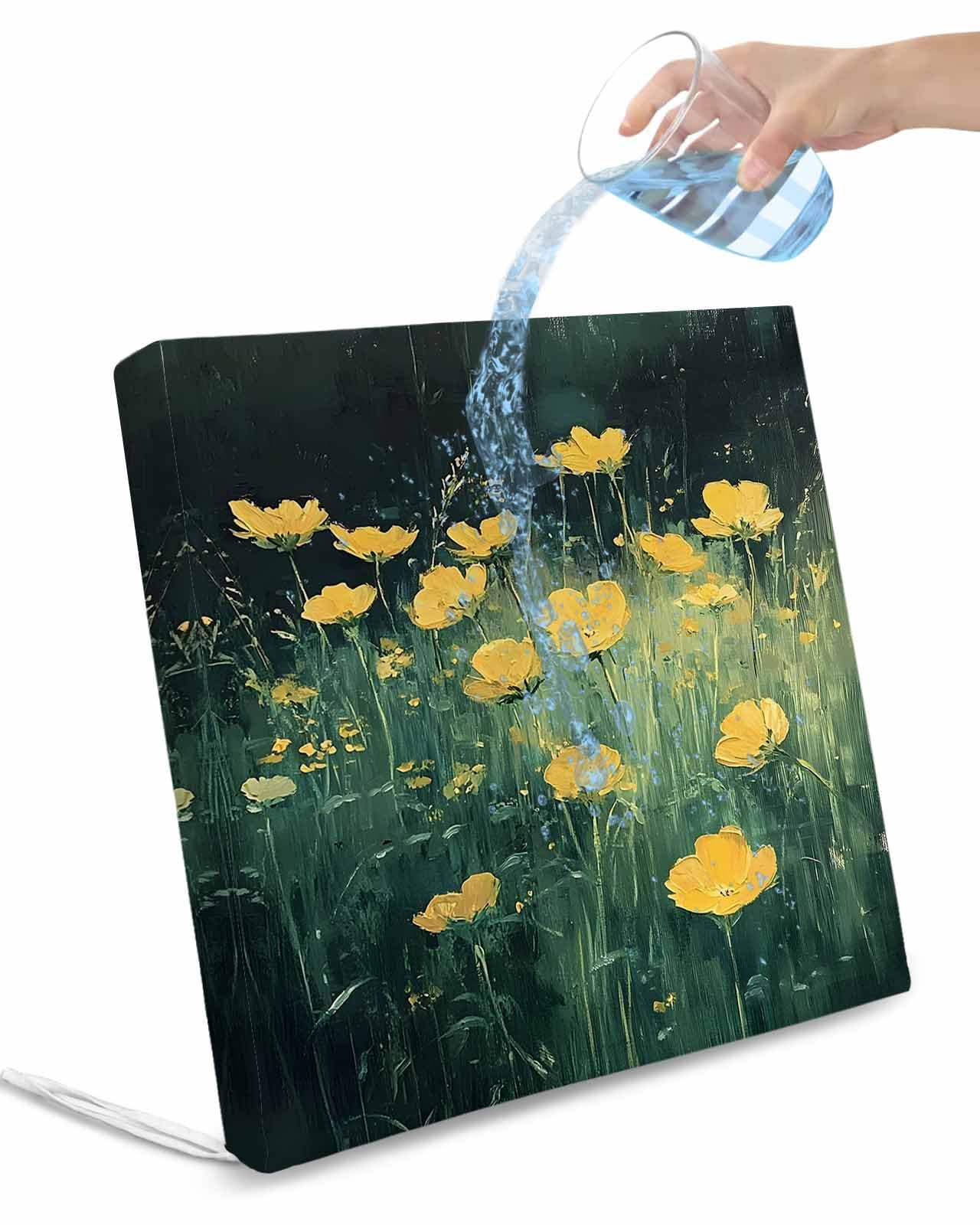 Spring Floral Outdoor Cushion Chair Cover Set of 2 - Waterproof Couch Seat Covers, Modern Oil Painting Yellow Botanical Green Patio Furniture Protector Cushions Slipcovers for Sofa/RV, 22