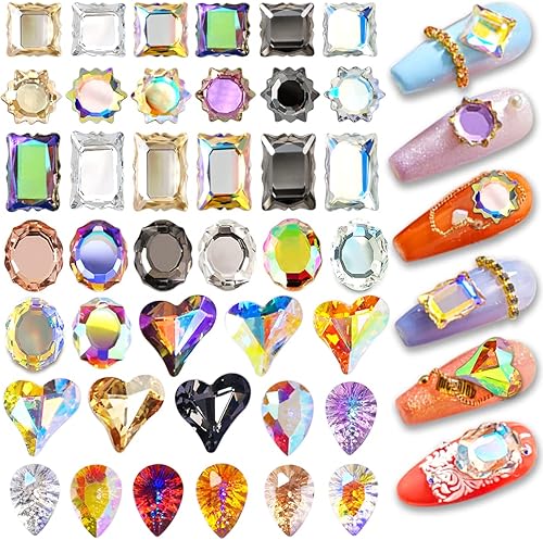 Miniatura 1 de 40 diamantes de imitación de uñas grandes para arte de uñas acrílicas, cristales AB, gemas de espalda plana, decoración de lujo, joyas de