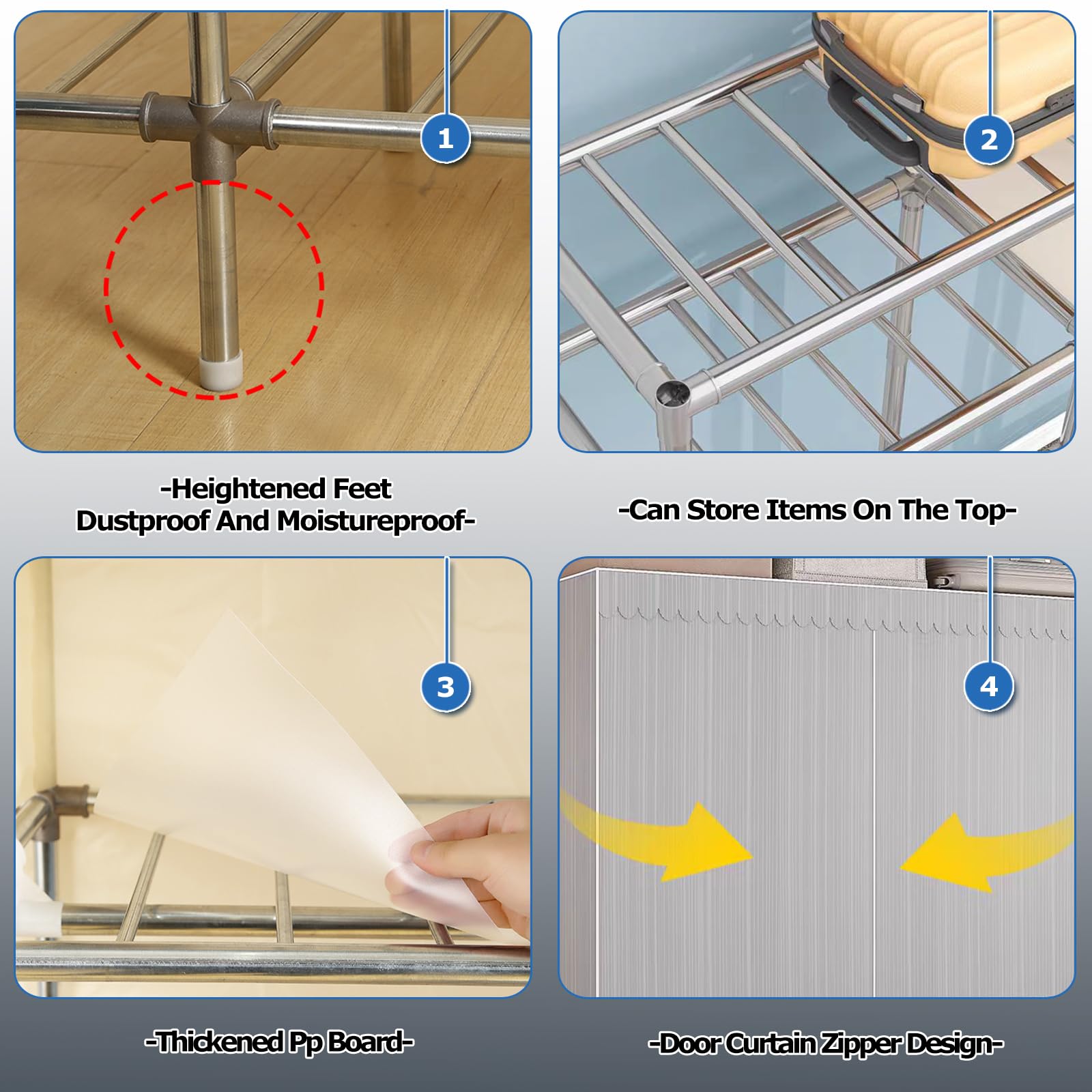 Armadio In Tessuto, Guardaroba Pieghevole Con Barra Di Sospensione, Appendiabiti, Scaffale Per Borse, Scarpe, Soggiorno, Camera Da Letto, 146x46x173cm, Grigio Tutta L'interfaccia In Lega
