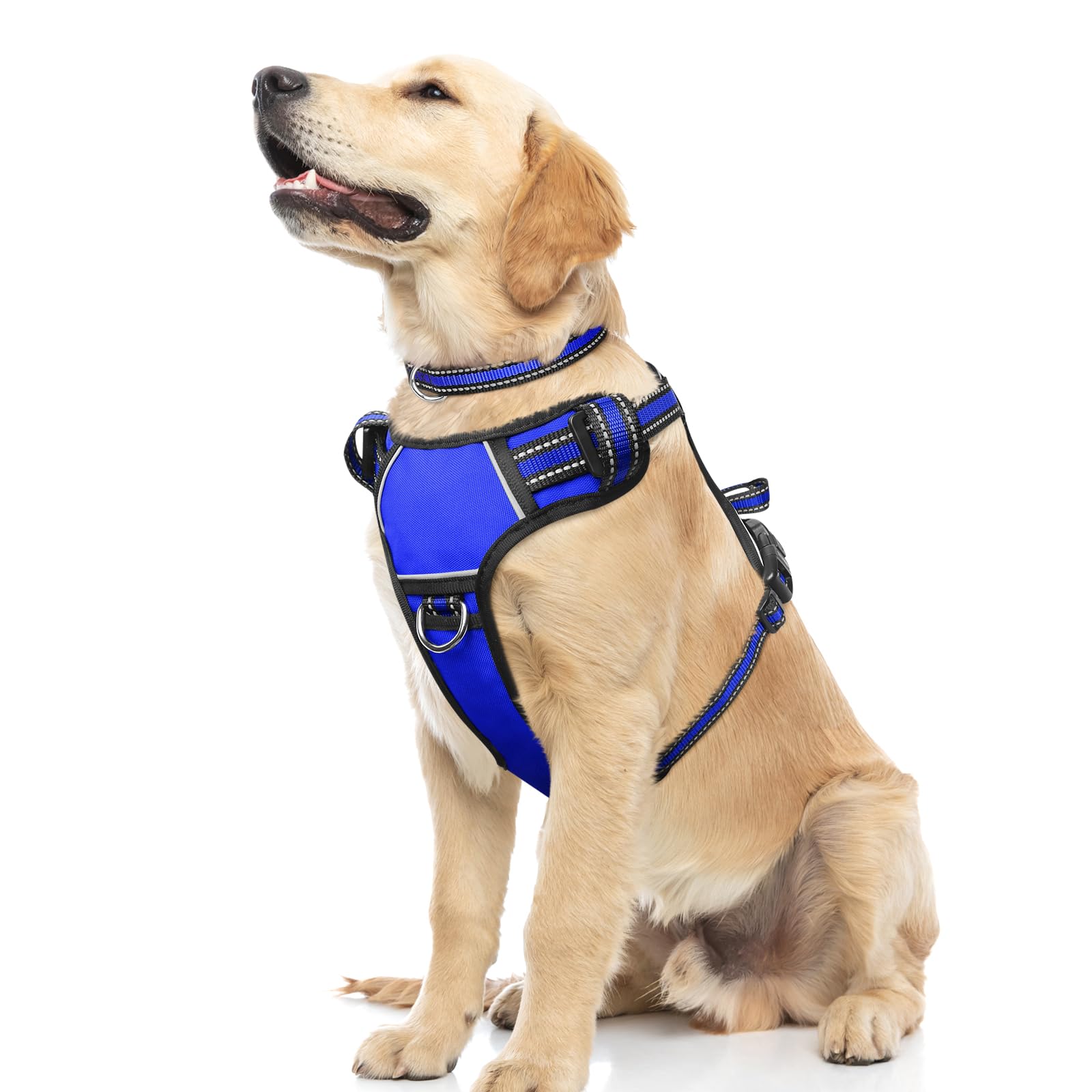 WINSEE Dog Harness No Pull, Pet Harnesses with Dog Collar, Adjustable Reflective Oxford Outdoor Vest, Front/Back Leash Clips for Small, Medium, Large, Extra Large Dogs, Easy Control Handle for Walking