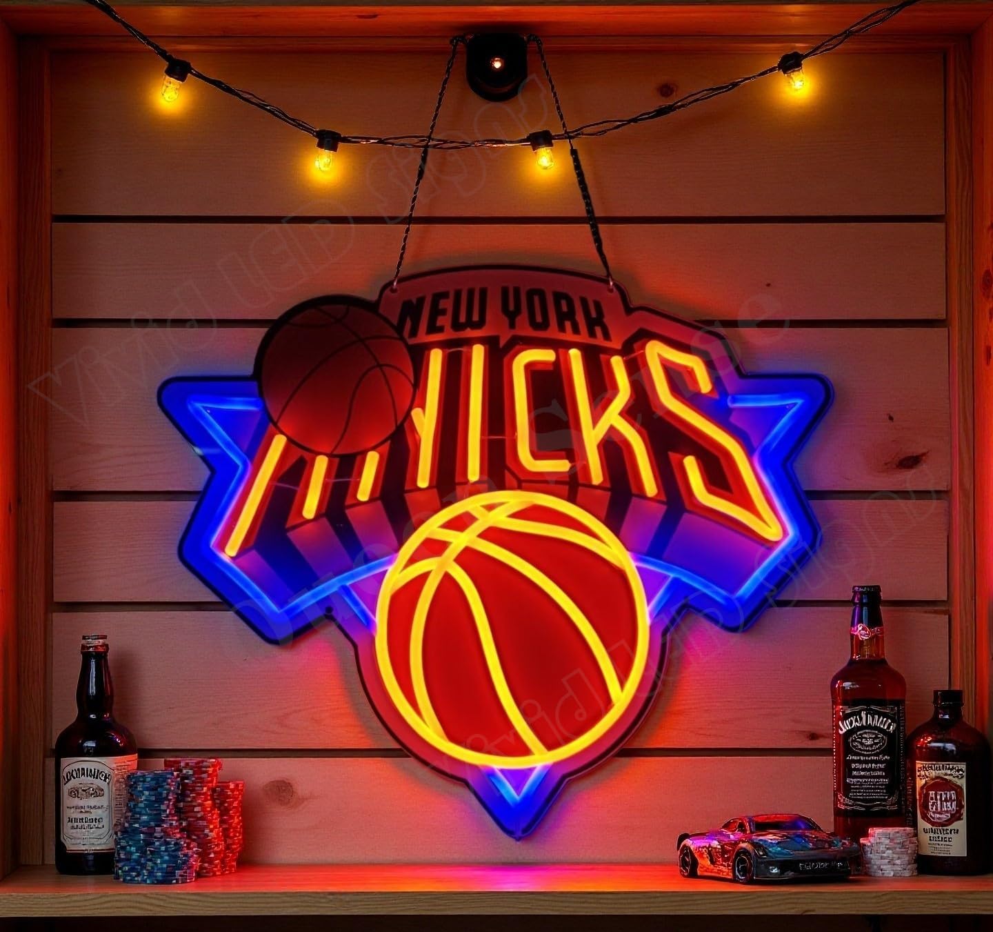 Queen Sense 16"x13" Go New York Sports Knick LED Neon Sign for Wall Decor USB Powered Dimmable LED Lights Signs FV039