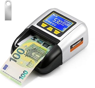 Bonvoisin Geldscheinprüfer, Banknotenprüfgerät mit UV/IR/MG, Tragbarer Falschgelddetektor mit Gesamtwertfunktion, Wiederaufladbare Batterie, 4-Wege-Orientierung, EUR/USD/GBP Usw., LCD-Display