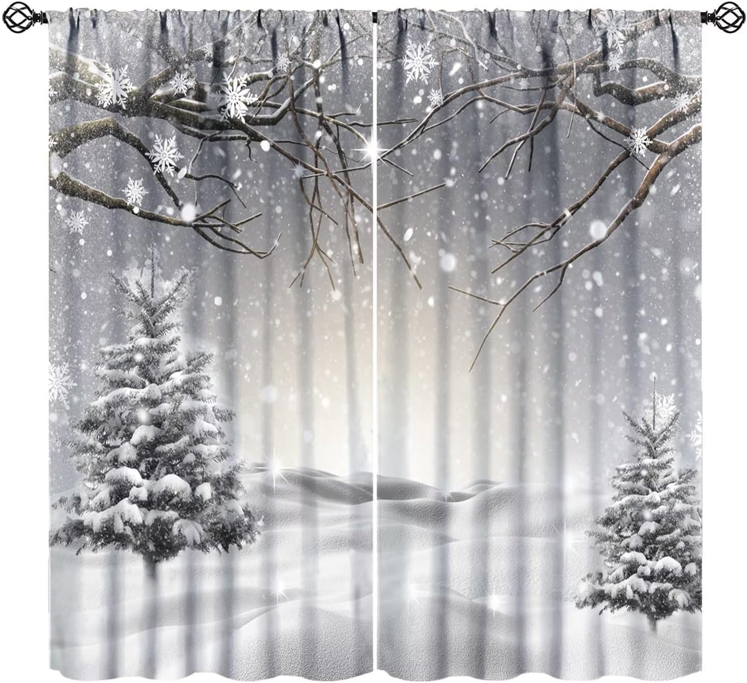 JESTRONRY Winter Snowflake Scene Curtain, Forest Pine Tree Covered Snow Tree Branch Theme Home Fabric Living Room Bedroom Kitchen Bathroom Decor 42x45in 21"W x 45"L (Pack of 2) Winter