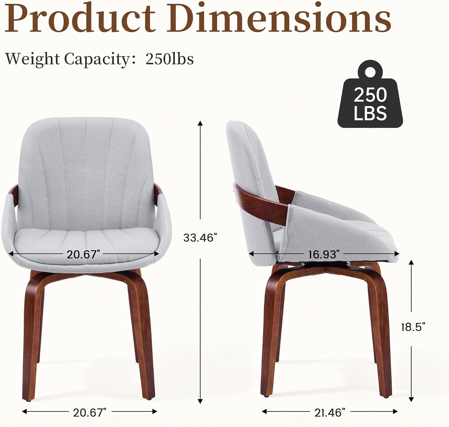 Swivel Dining Chairs Set of 4, Mid Century Modern Swivel Dining Chairs with Arms，Upholstered Kitchen & Dining Room Side Chairs with Solid Wood Legs for Living Room