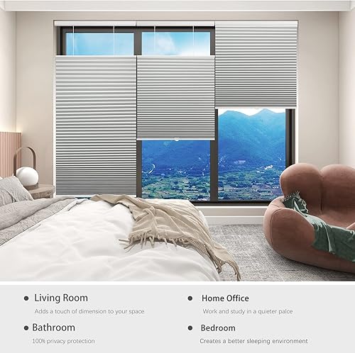 Miniatura 157 de Changshade Persianas celulares opacas de arriba hacia arriba, sin cordones, para ventana de interior, aislamiento térmico, persianas de panal