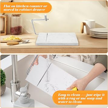Cheese Slicer, Heavy Duty 5x 8 Cheese Cutter with 5 Raplacement Wires, Polished Marble Cheese Slicer Board for Block Cheese Butter, Easy to Replace