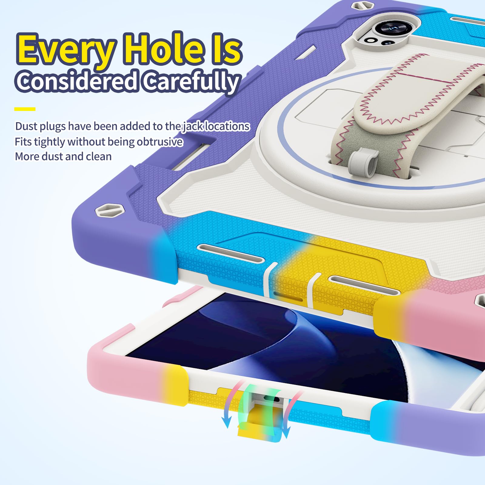 Custodia per tablet Huawei MatePad Air 12" 2024, custodia antiurto in silicone resistente per bambini, con portapenne, tracolla, supporto pieghevole girevole, cinturino da polso