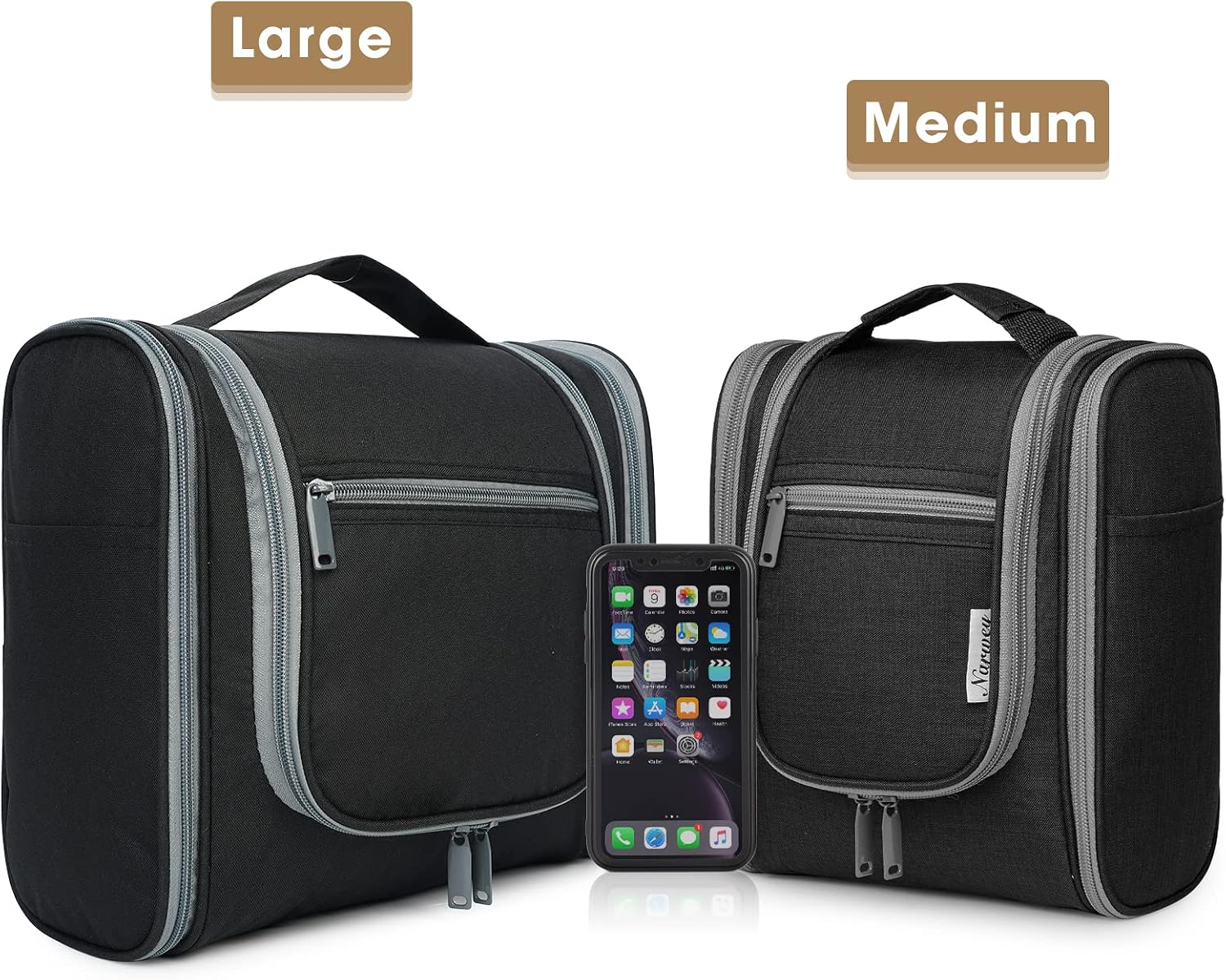 Narwey Travel Hanging Toiletry Wash Bag Makeup Cosmetic Organizer for Women (Black (Large)) - Image 4