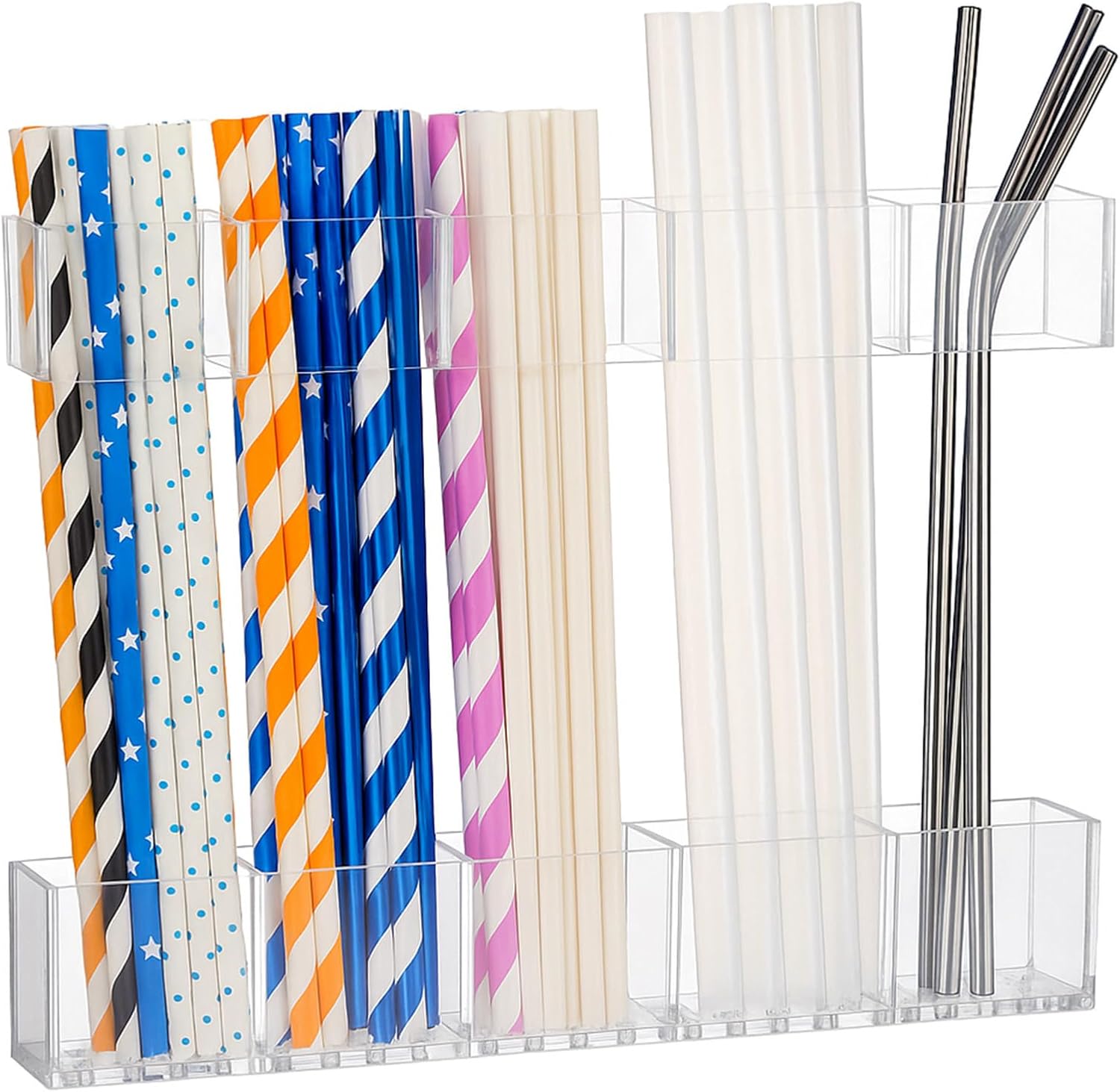 9.5” large acrylic straw holder for cabinet door, reusable straw cabinet organizer with double-sided adhesive tape for kitchen counter cupboard (transparent)