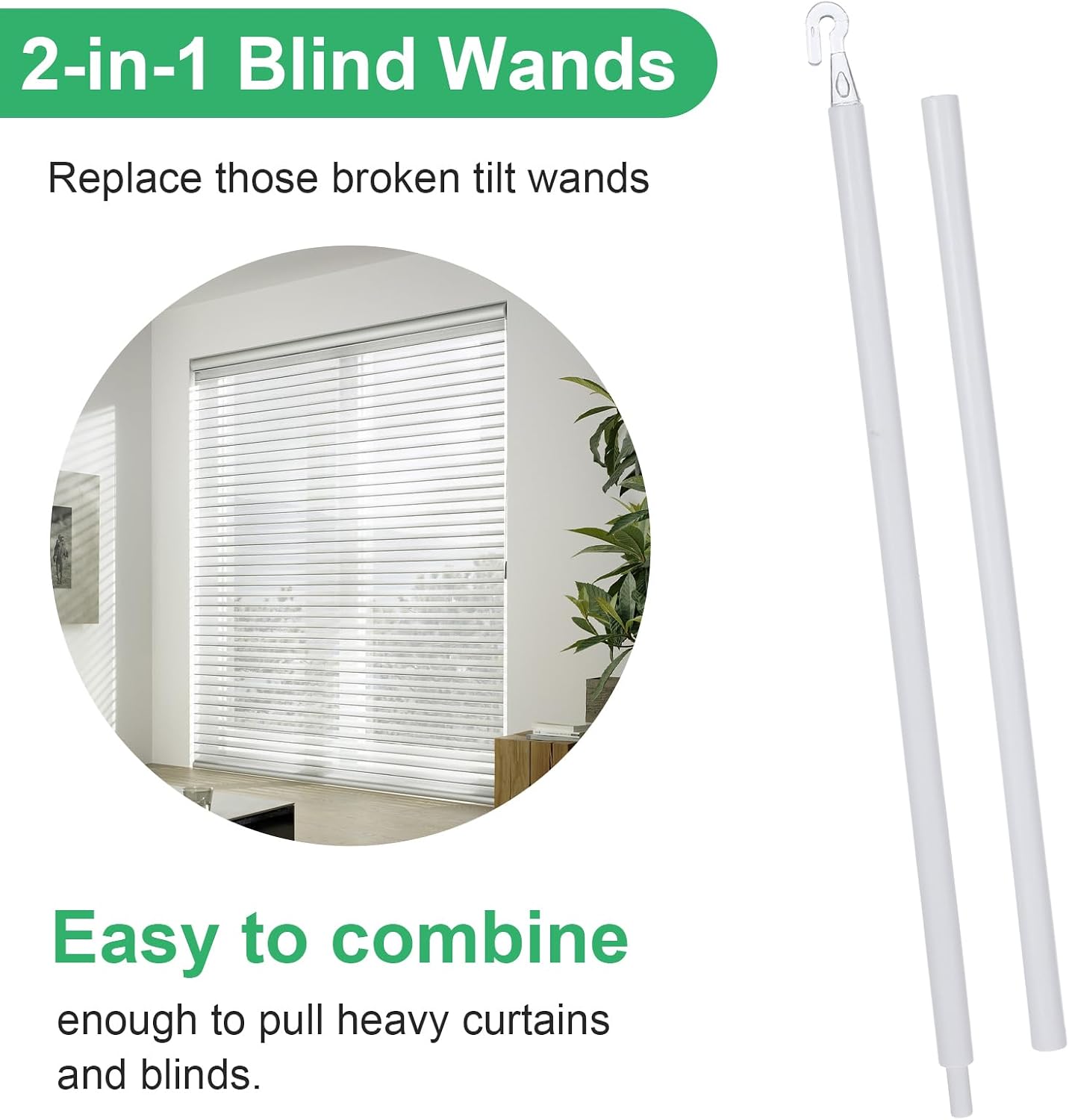 Ptwola Detachable Blind Wand 24 Inches Blind Rods Window Wands Replacement with Hook Plastic Blinds Tilt Wand Curtain Opener Stick Vertical Blinds Replacement Parts for Window Shades