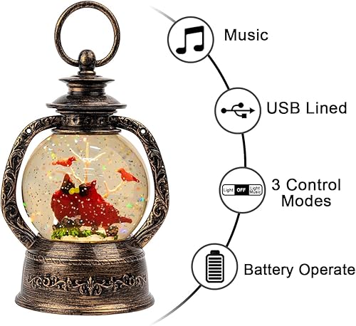 Vista 226 de Linterna de globo de nieve de Navidad, muñeco de nieve brillante con música, forro USB/funciona con pilas, linterna iluminada para decoración