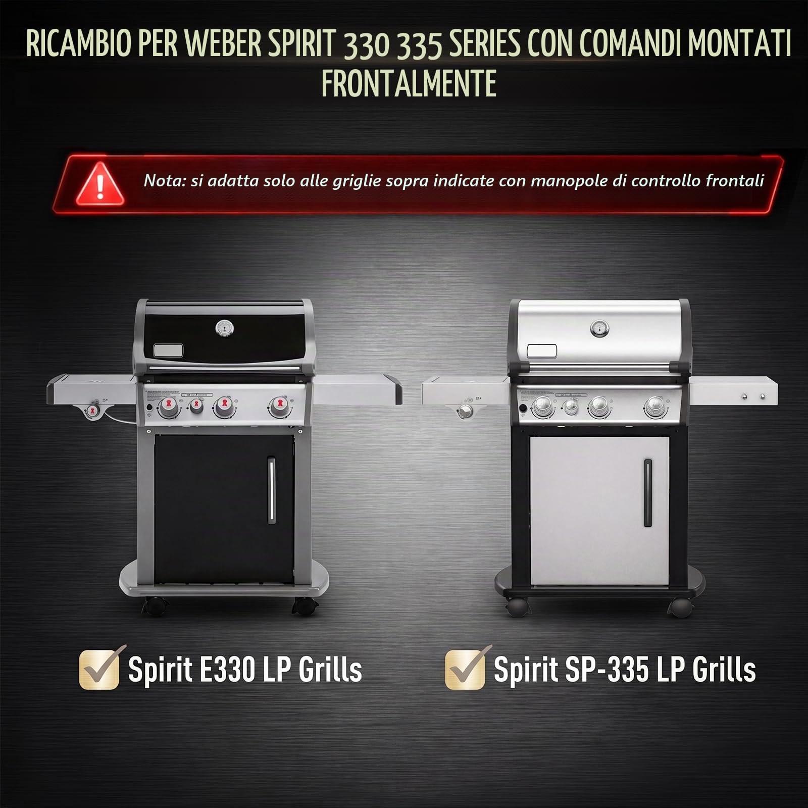 QuliMetal 69787 - Bruciatore per griglia Weber Spirit 330, Spirit 335, Spirit 300 Series con manopole di controllo montate anteriori, ricambio per set di tubi bruciatori Spirit 330, kit tubo