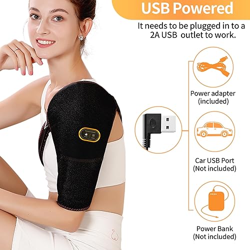 Miniatura 6 de Envoltura térmica para el hombro, masajeador de hombro para hombres y mujeres, con 3 ajustes de vibración y calor, almohadillas térmicas de hombro