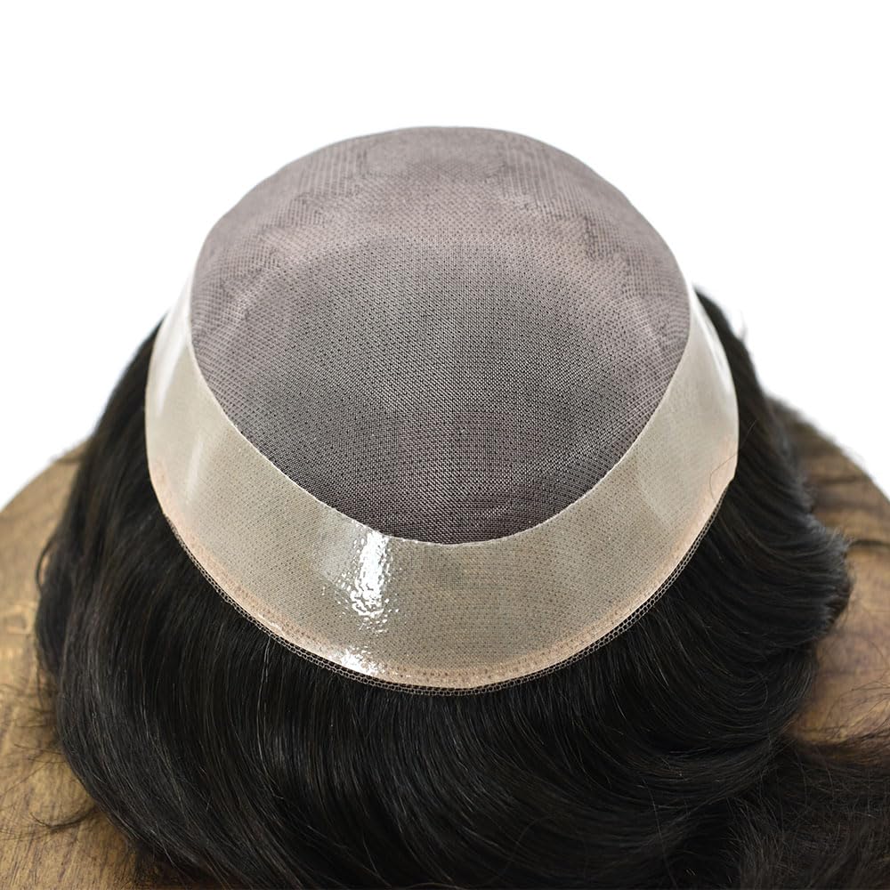 LYRICAL HAIR Toupee For Men Natural Looking Human Hair Fine Mono Lace Men Replacement Hair System PU Poly Skin Around Durable Wig Hairpiece (8X10, #2 DARKEST BROWN)