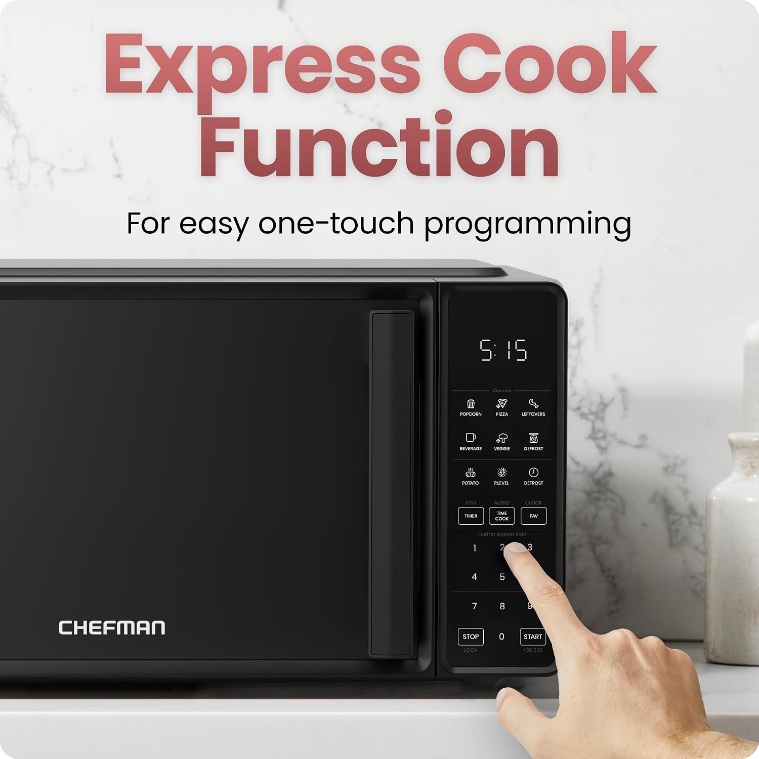 Chefman Countertop Microwave Oven 0.7 Cu. Ft., 700 Watts with 10 Power Levels, 6 Cooking Presets with One-Touch Express Cook, Eco Mode, Child Safety Lock, & Mute Button - Black, view 5