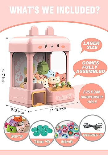 Miniatura 3 de cxjoigxi Mini máquina de garras para niños con premios, control de volumen y cuenta regresiva de 60 segundos, 2 modos de fuente de alimentación,