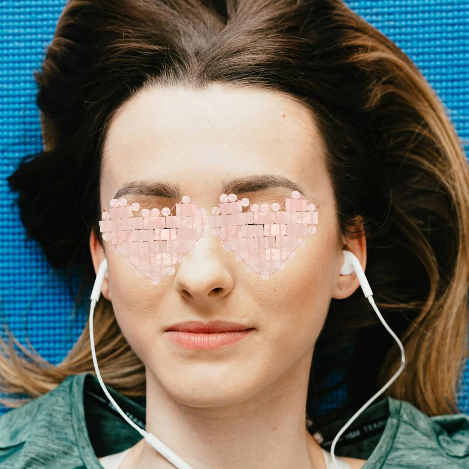 HOMSFOU Maschera Design Semplice e Elegante a Forma di Cuore per Occhi in Pietra Rosa per Massaggio Facciale e Sollievo Affaticamento Occhi