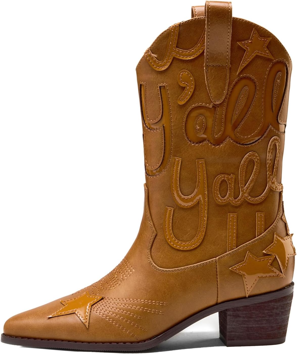 Metallic Cowboy boots for Women Embroidered Mid Calf Womens Cowgirl Boots Western Pointed Toe Chunky Heel - Image 4