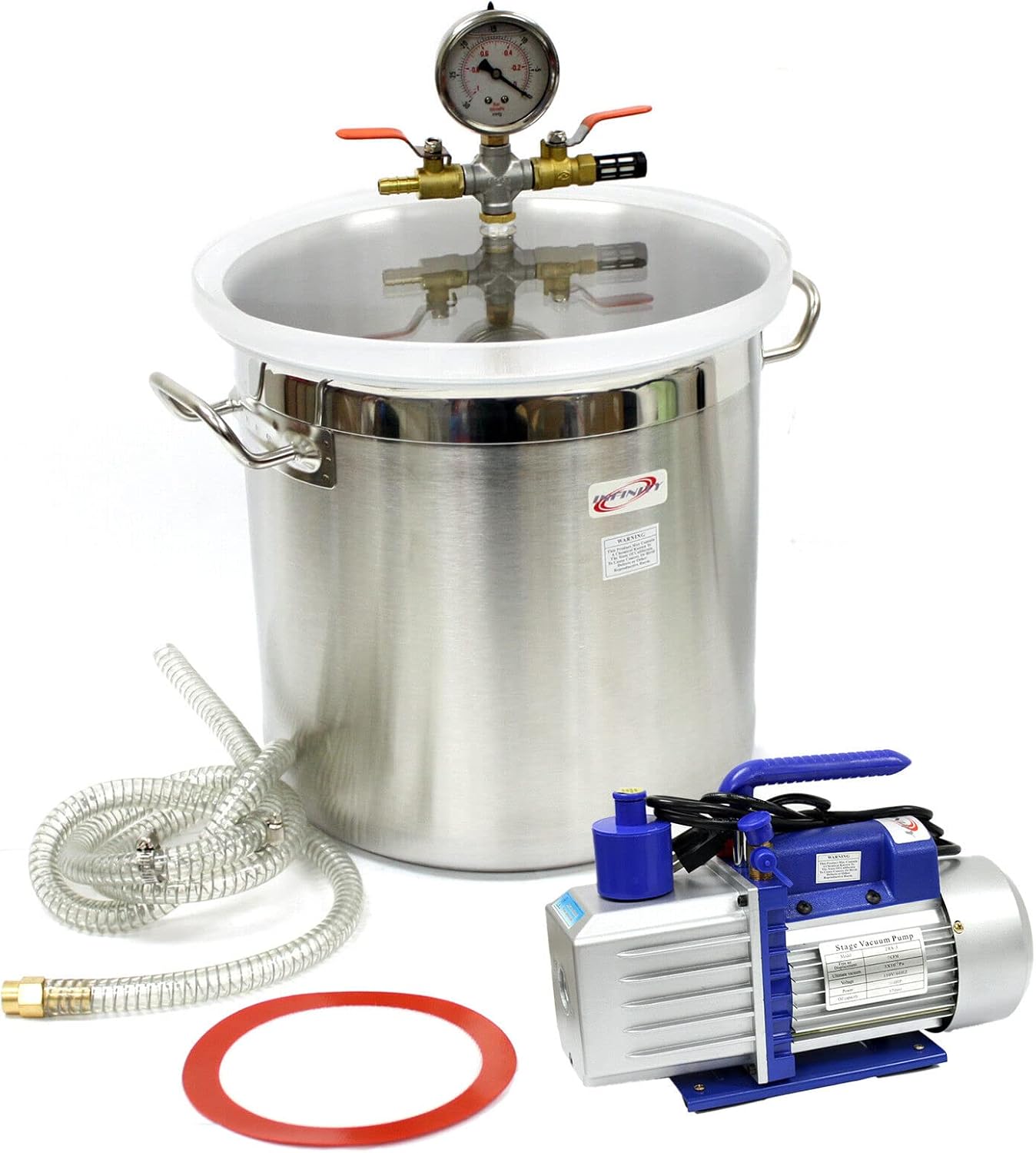 ARC-POWER 5 Gallon Vacuum Degassing Chamber Silicone Kit & 5 CFM Single Stage Pump Hose